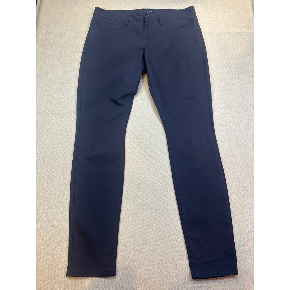 Theory Skinny Pants Women 30 Navy Blue Cotton Blend Slim Classic Chic Minimalist